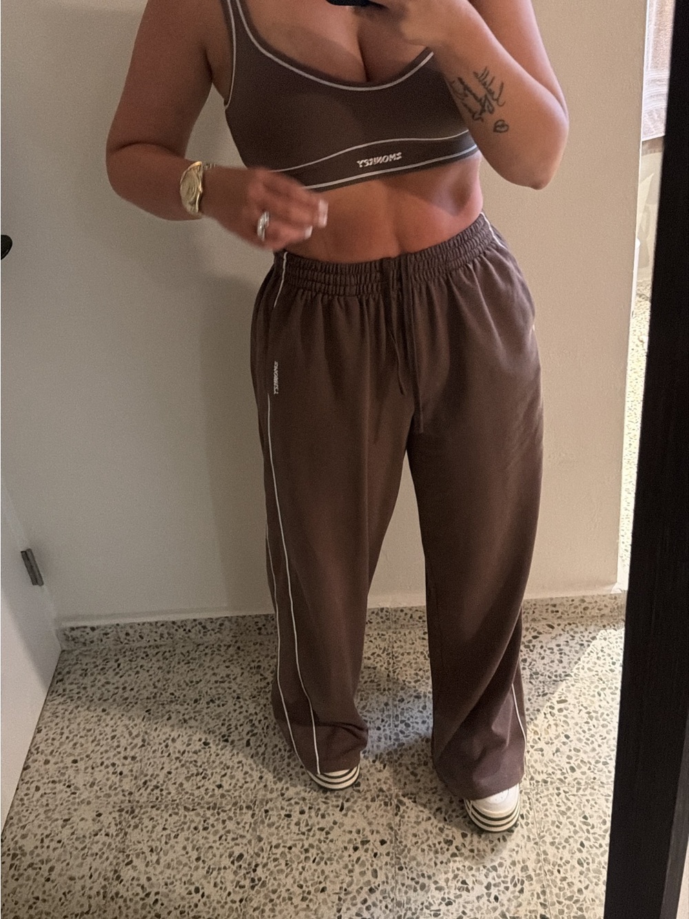 Track Pant Joggers in Brown with Contrast Piping
